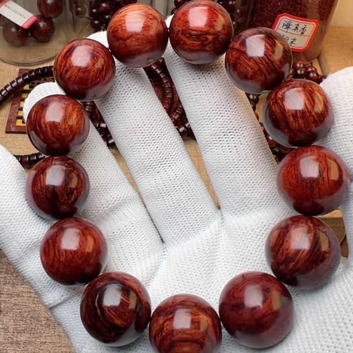 木木本海南红降花梨公18圆珠单圈瑕疵