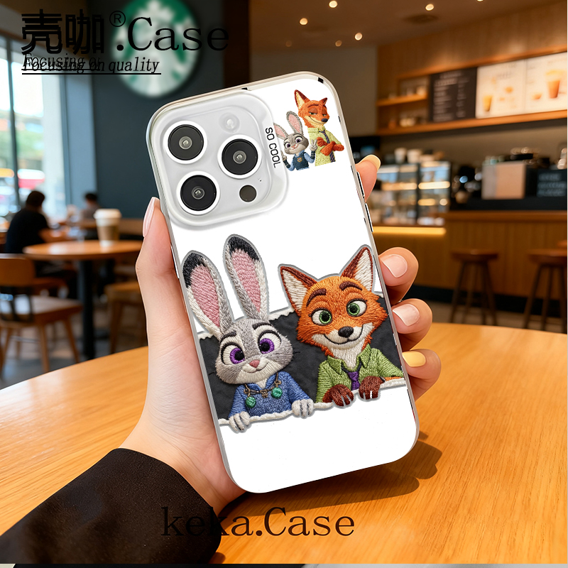 刺绣尼克朱迪银壳适用苹果17手机壳15/16pro华为oppo小米vivo女款