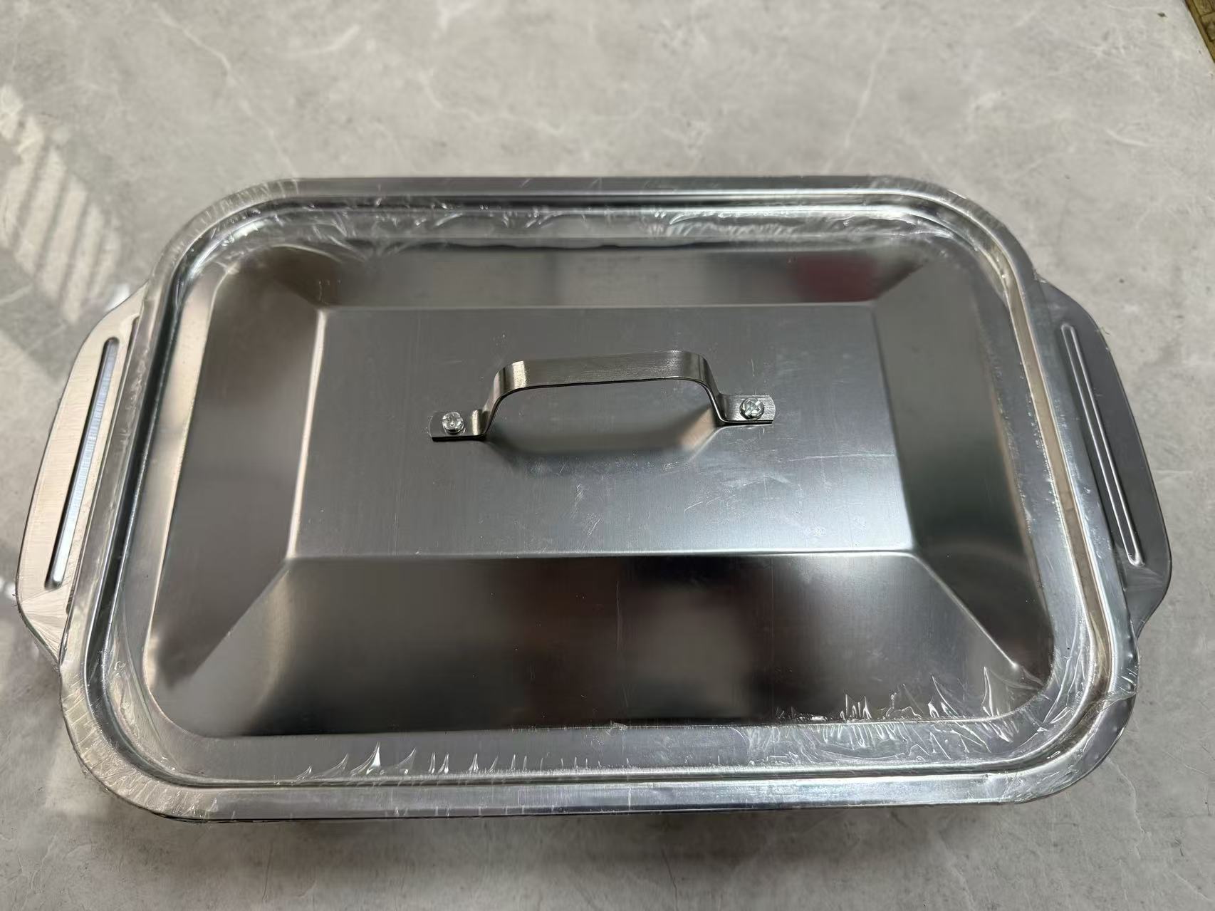 长方形中国风彩釉拉丝盘加厚商用烤鱼盘带盖