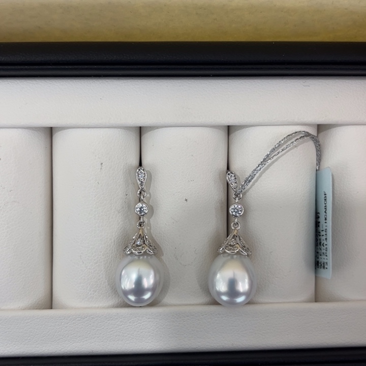 海水珍珠上新澳白设计款耳坠11-12mm银S925镶嵌