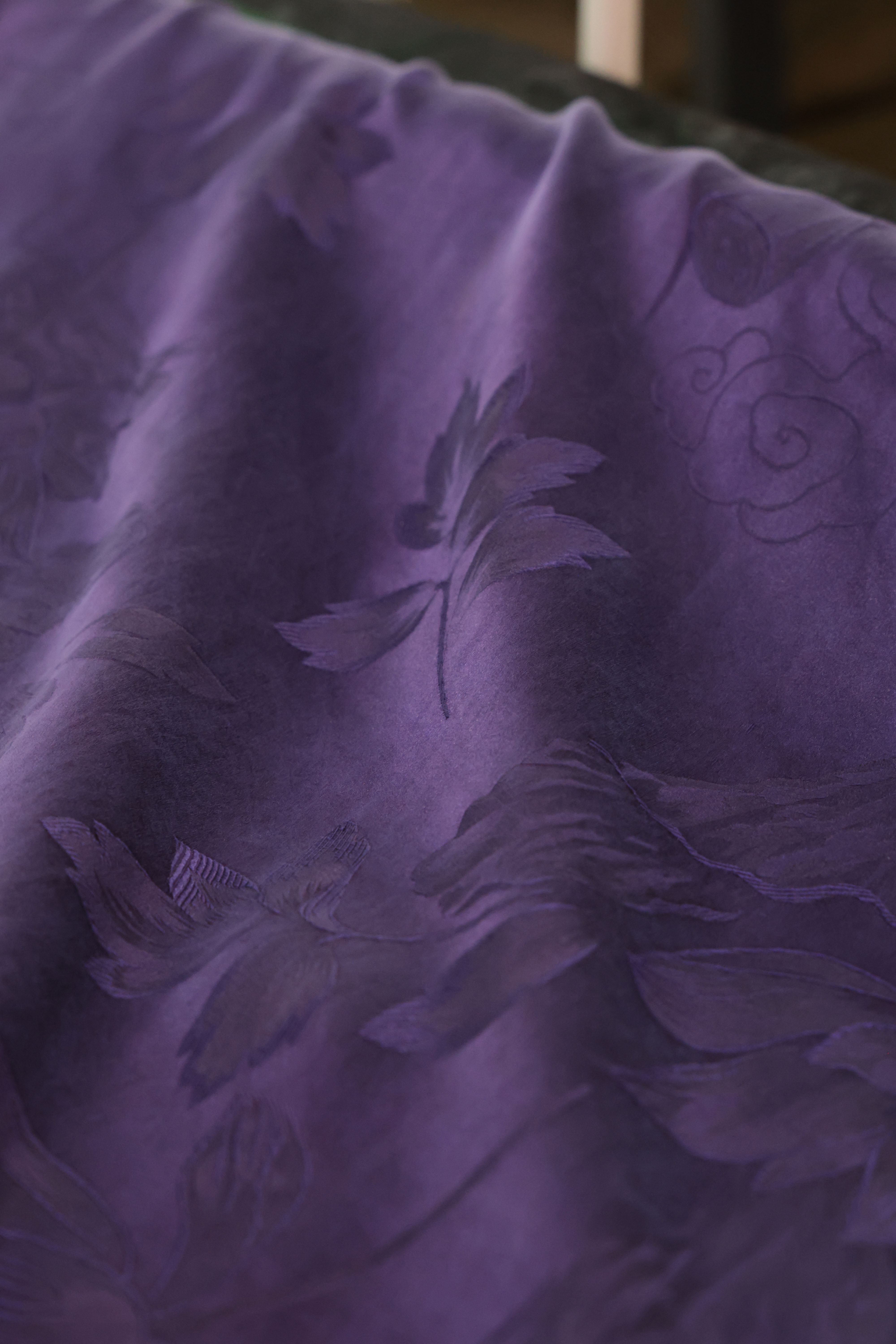 香云纱100%桑蚕丝香芋紫提花缎面料布料高档1米链接26姆米112门幅