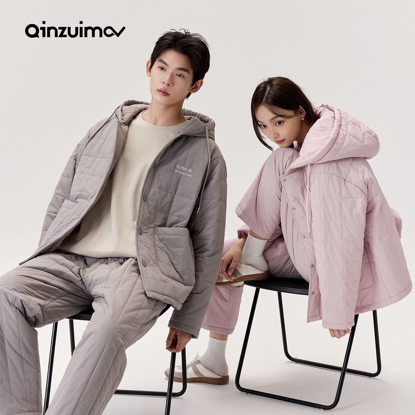 亲嘴猫冬季三层加厚防风布情侣夹棉睡衣女套装家居服男士保暖外穿