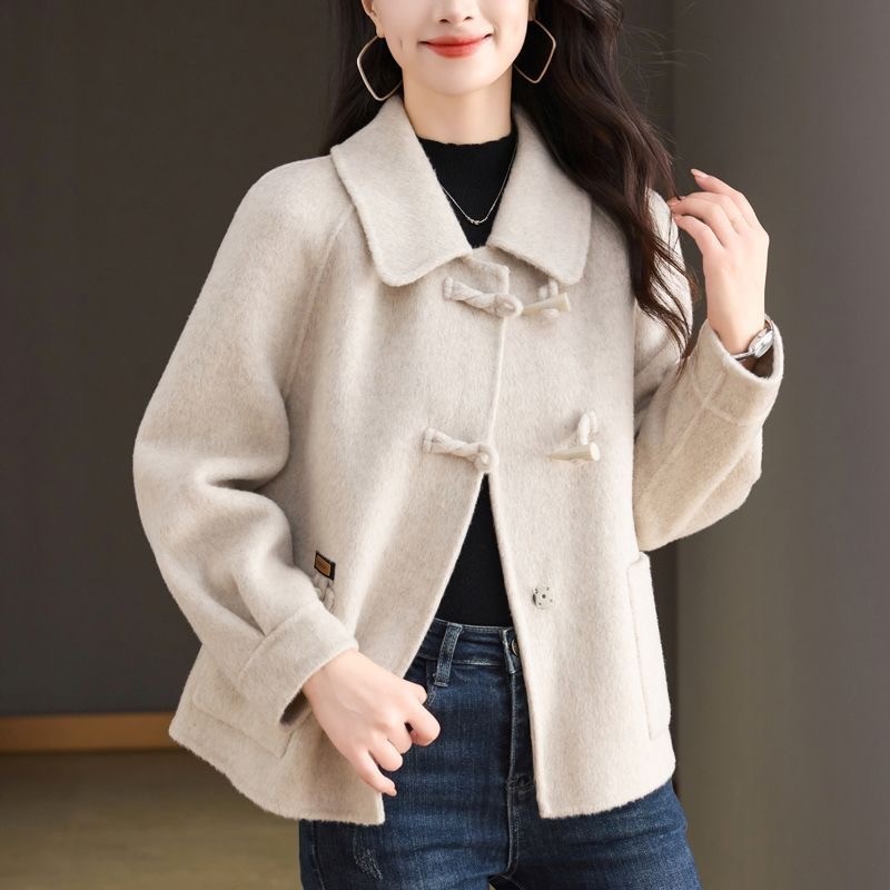 翻领新款时尚洋气短款毛呢大衣简约休闲宽松保暖翻领外套秋冬季百