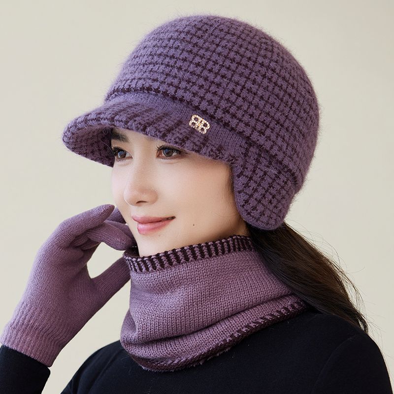 妈妈中老年女士新款中老年毛线针织加厚防寒保暖奶奶护耳帽