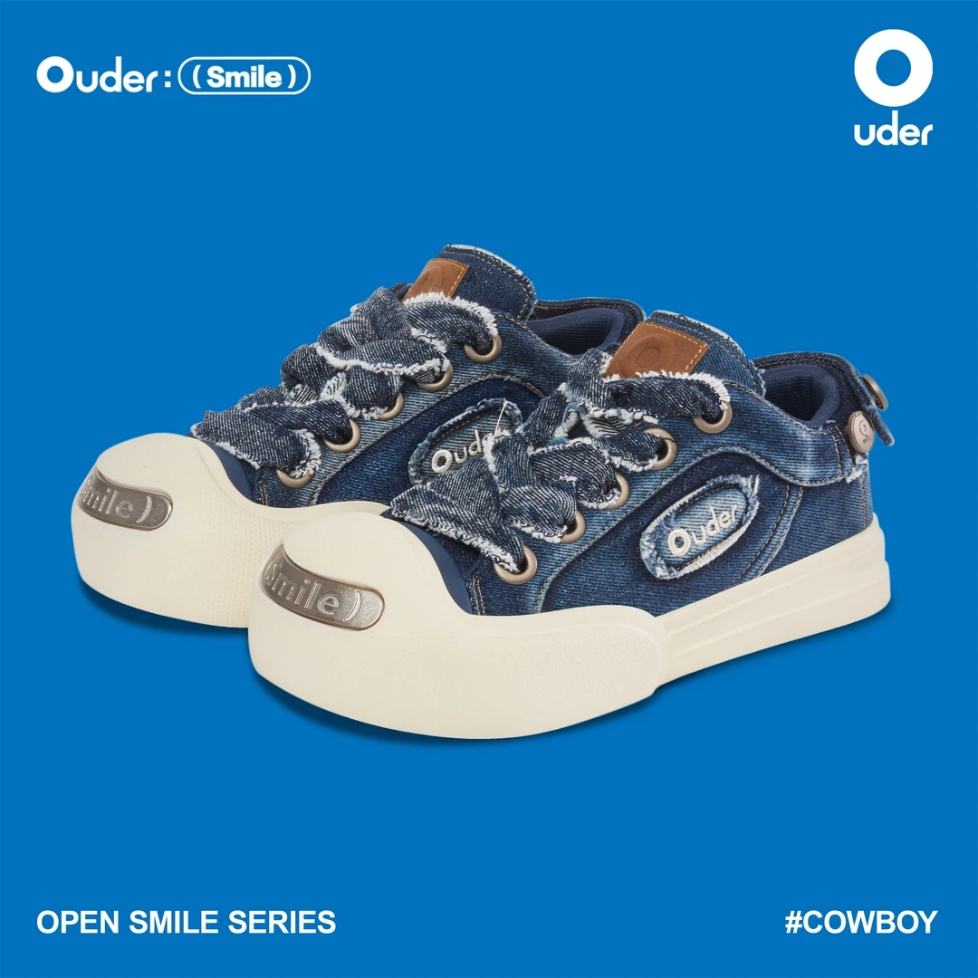【开学季专享】Ouder “smiler”低帮厚底大头鞋开口笑牛仔帆布鞋 