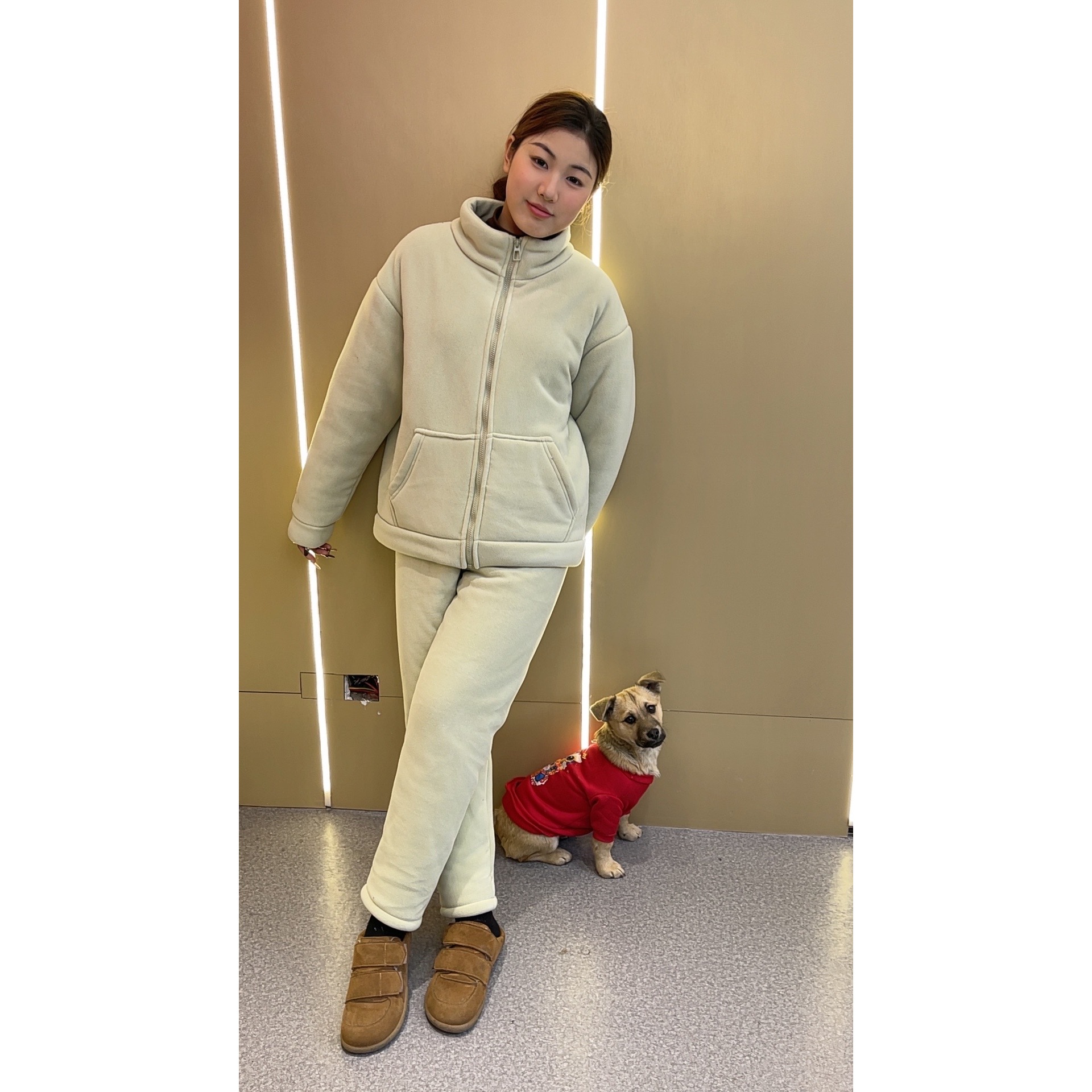 冬季【G-6172】女士复合连帽奥粒绒睡衣休闲时尚加绒加厚家居服套