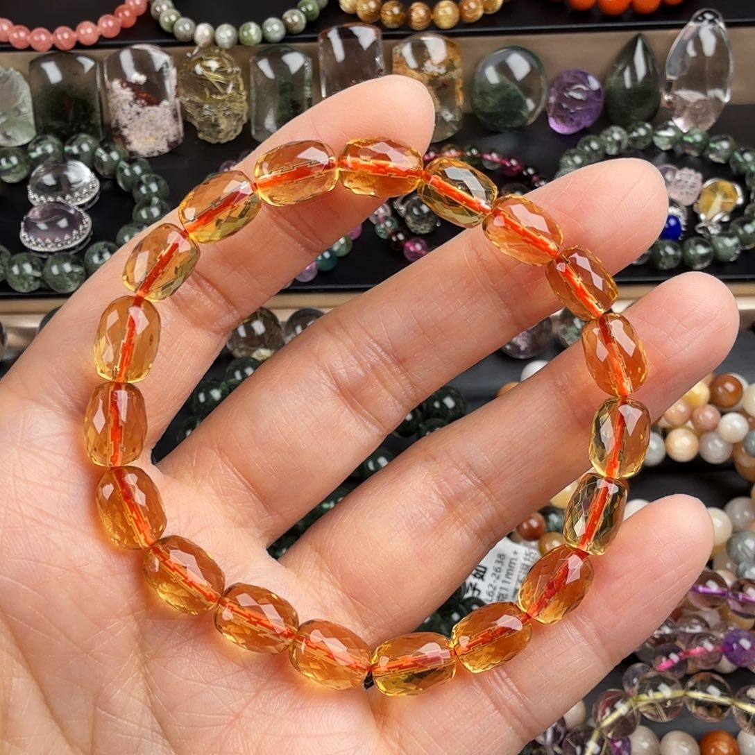 黄晶手链未镶嵌孔**儿天然黄水晶