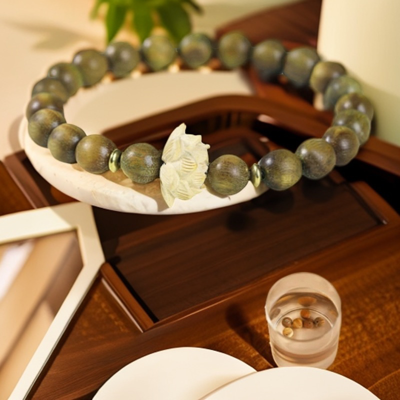 非金属木质手链 绿檀莲花单圈手工清新佛珠单圈手串手串手饰饰品