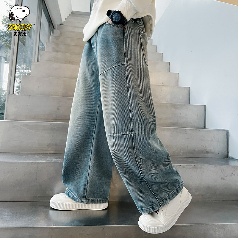 Snoopy/史努比男童裤子春秋款2025款大童秋季帅气男孩直筒牛仔裤