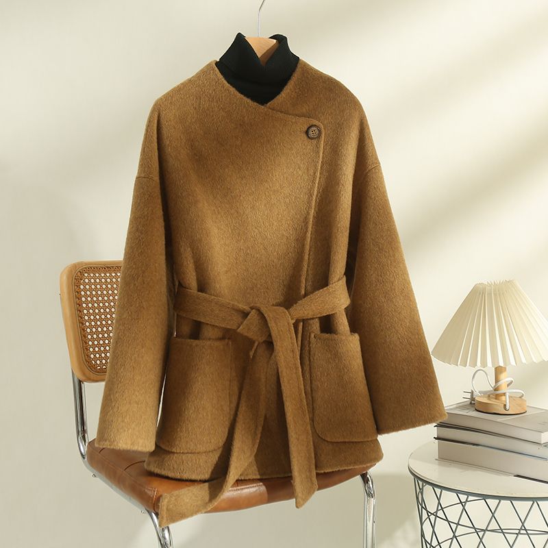 秋冬新款毛呢外套中长款高档宽松慵懒风浴袍款双面减龄大衣女