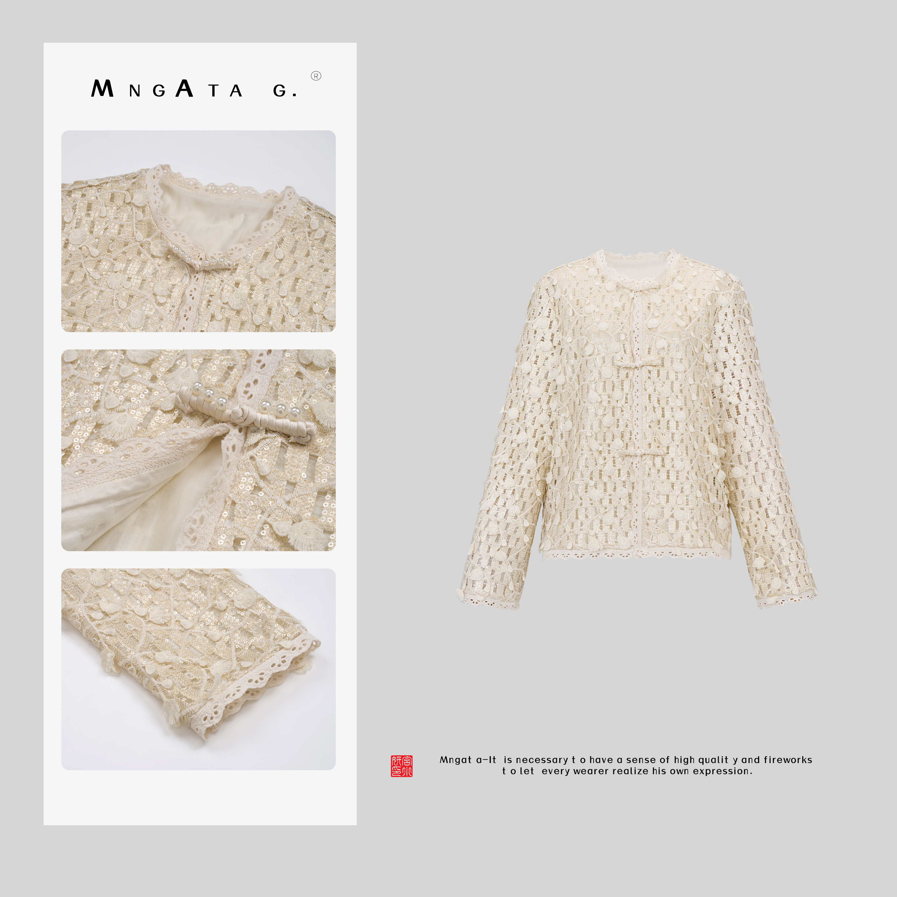 MNGATA G.宫小妍【玉琢轩】秋冬新中式中国风亮片百搭外套X280578