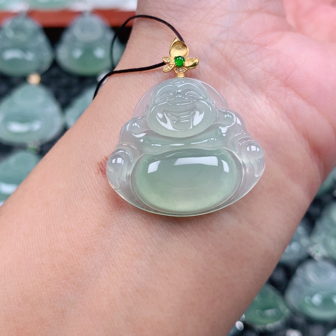 丶***优翡翠18K金镶嵌吊坠(不含链)