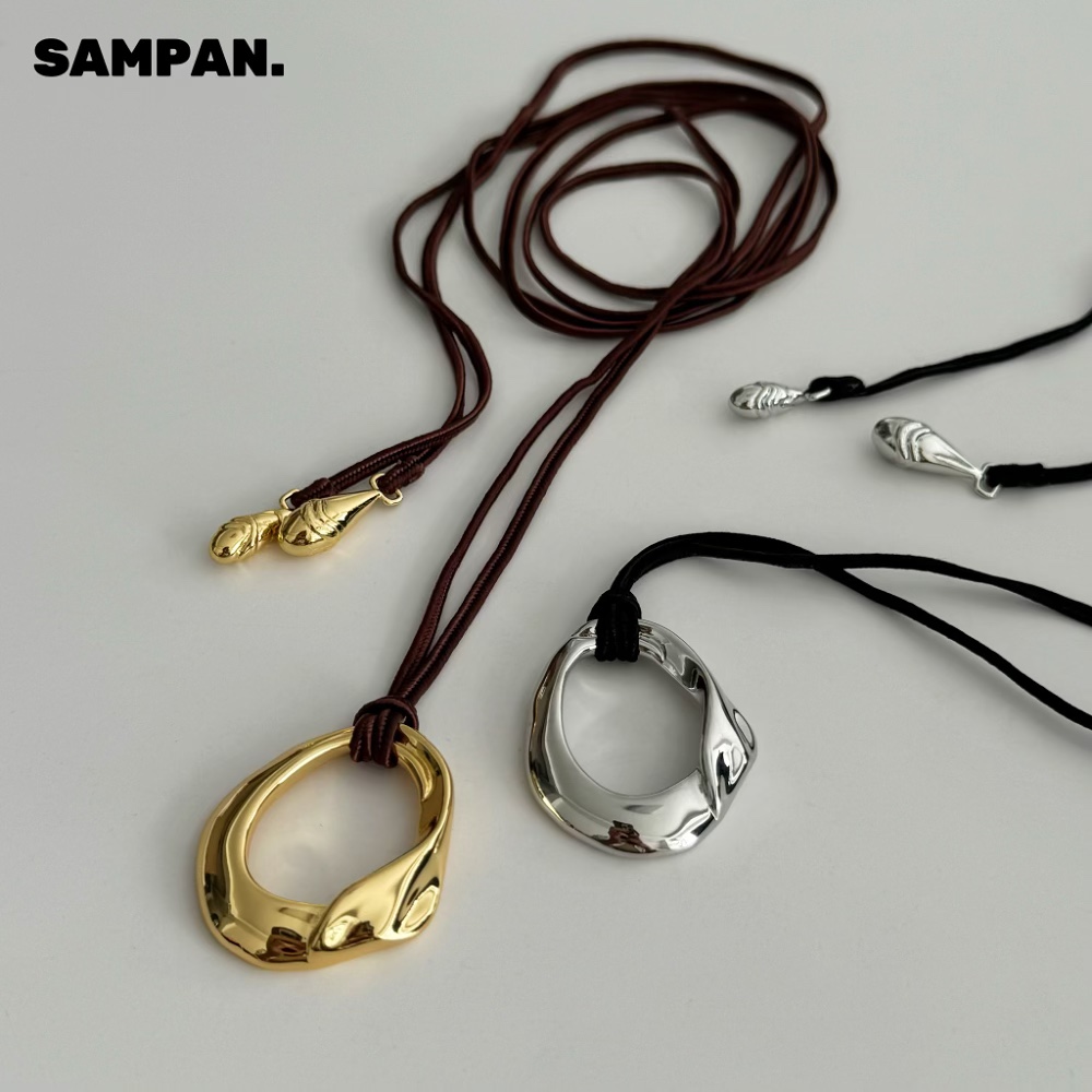 铜合金吊坠 董洁同款ins黑绳圆环吊坠项链长款毛衣链时尚百搭胸链