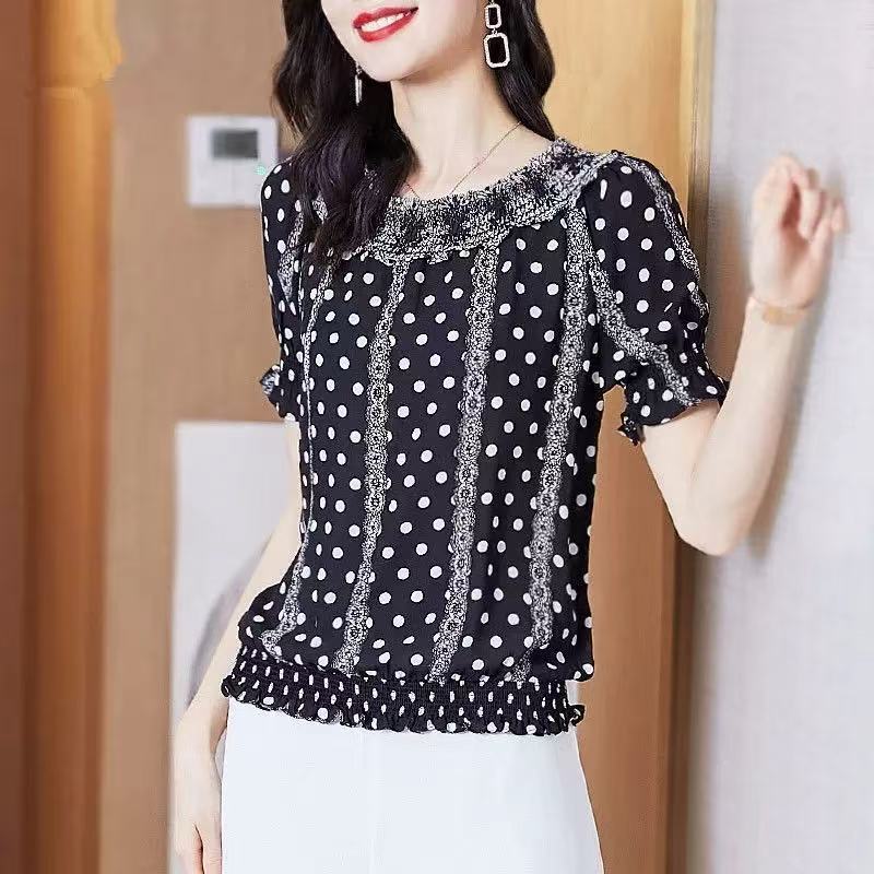 7902   GZ小衫衬衫女夏法式别致短袖小众一字肩上衣