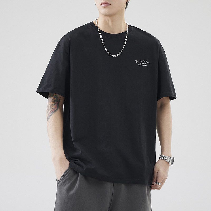 az8061 日系冲浪印花纯棉T恤男短袖潮夏季圆领宽松休闲男士t血