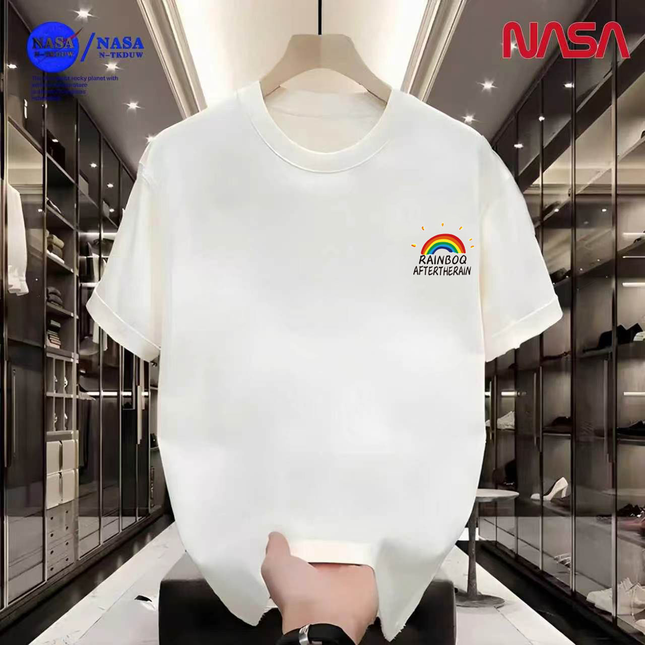 D16NASA联名重磅T恤新款男女同款时尚百搭圆领短袖【小彩虹】A-089