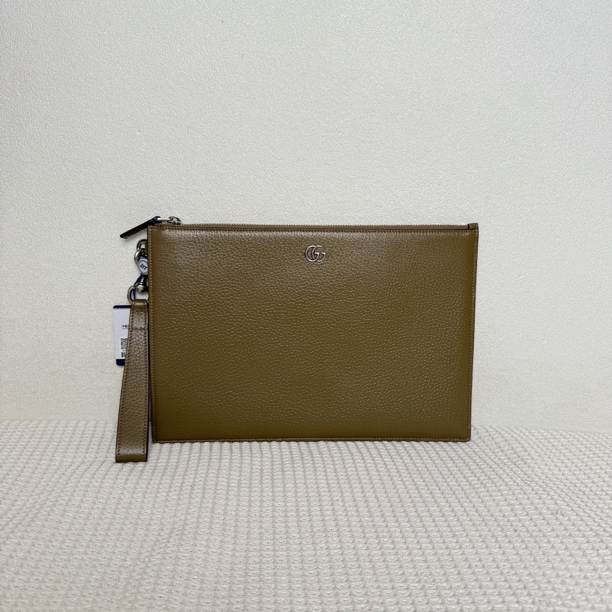 未使用 GUCCI/古驰  5857/5918/5919时尚经典灰褐色全皮手拿包