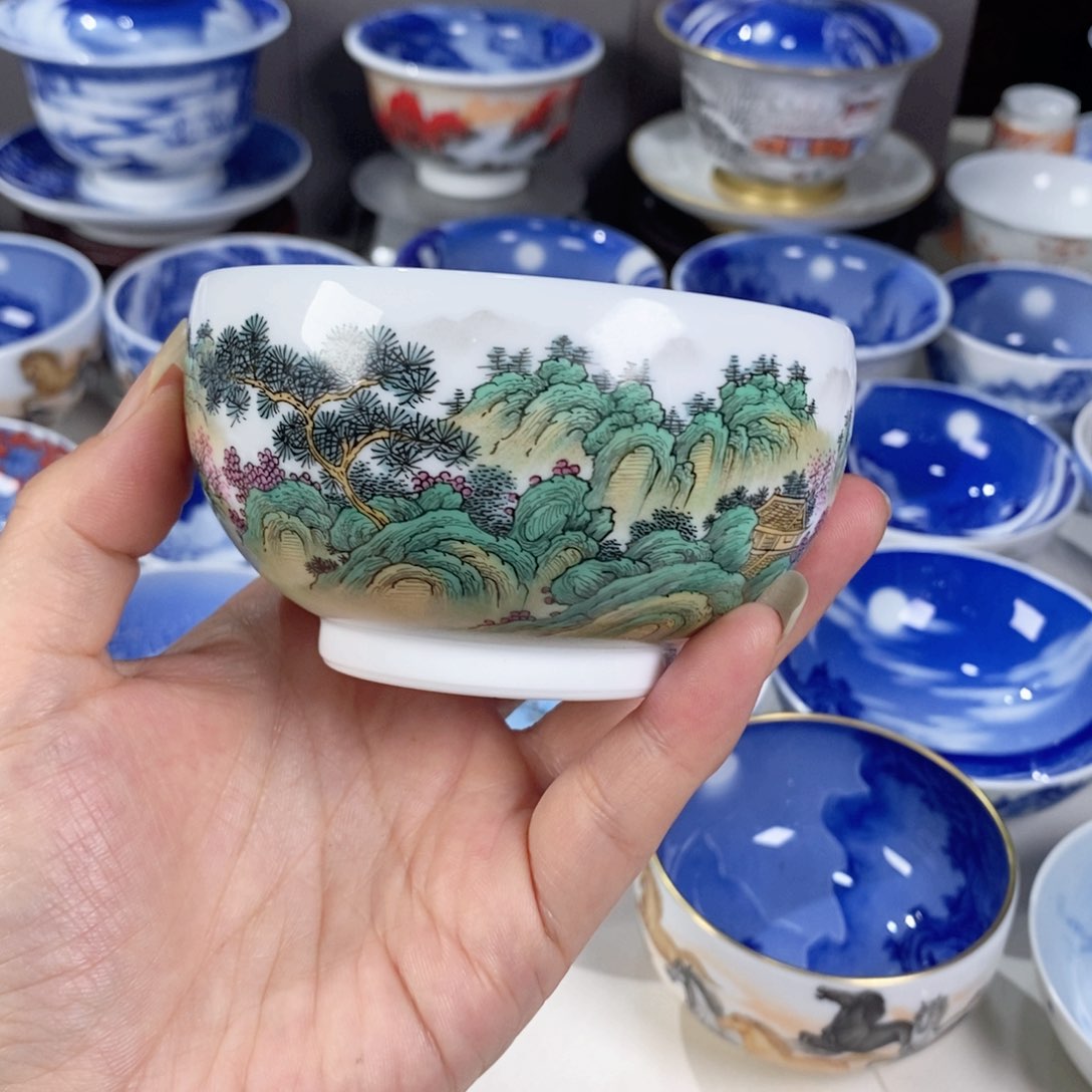 杯粉彩山水主人杯杯