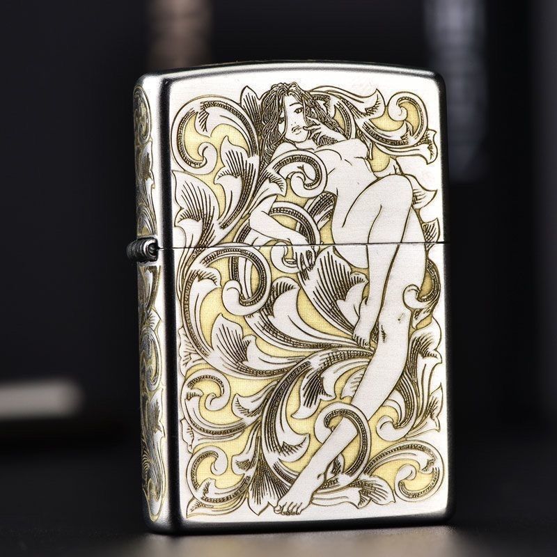 Zippo打火机原装正版 镀铬磨砂精雕五面唐草仙子防风送礼收藏DYJ1
