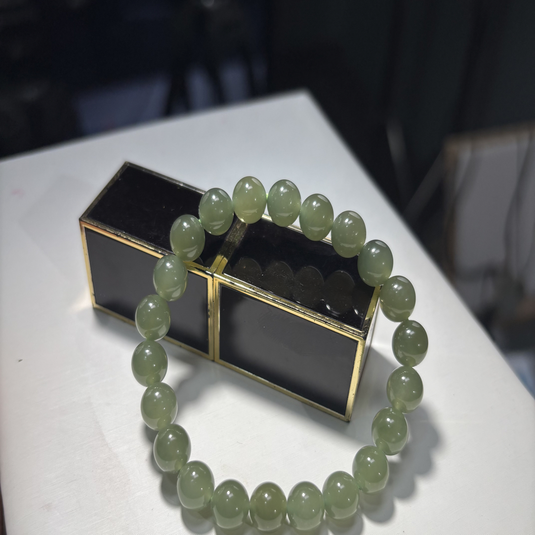 （福多）深湖水绿和田玉手串卡8mm多样性发一单圈百搭绿色轻奢时尚