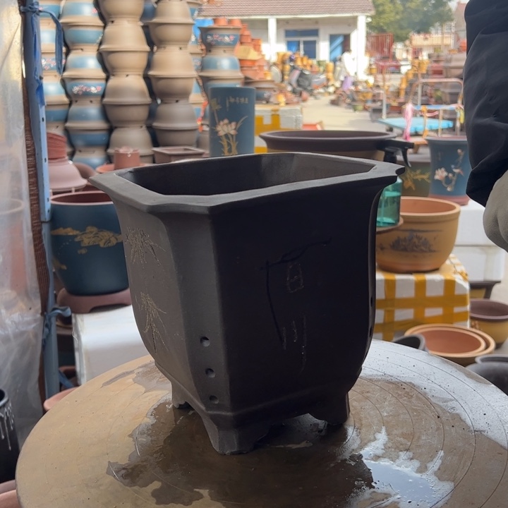 紫砂宜兴紫砂花盆花盆花盆切角四方23