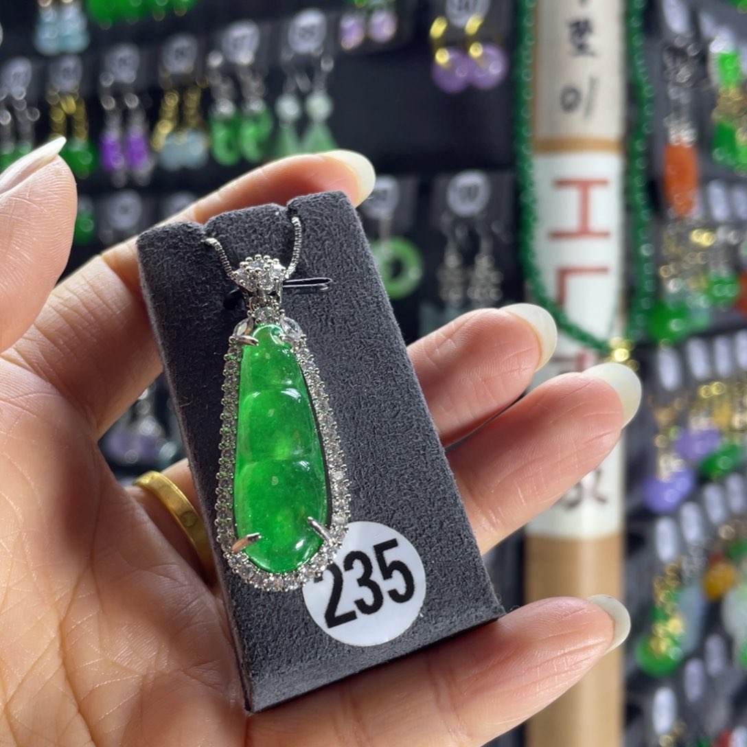 银S925镶嵌翡翠耳饰235