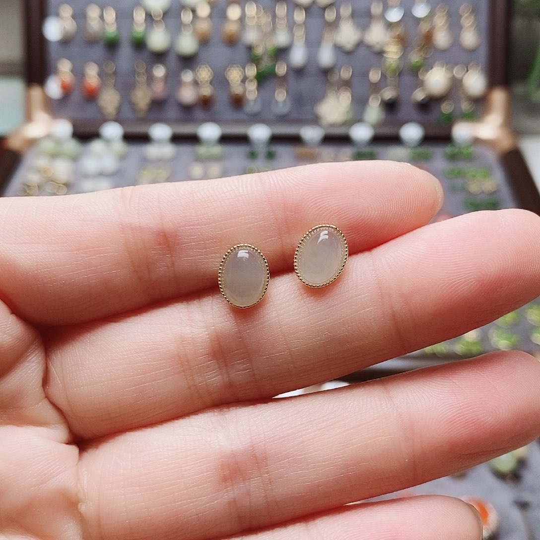 和田玉银S925镶嵌耳饰