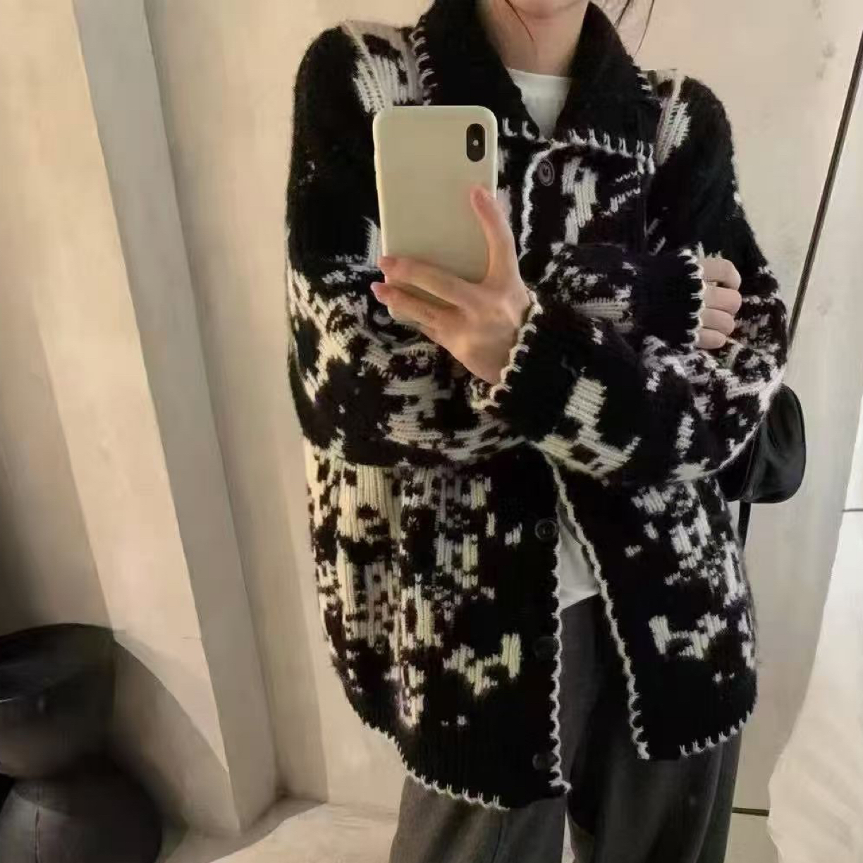 欧洲站2025冬季新款 设计师款小众晕染花色羊毛毛衣外套开衫