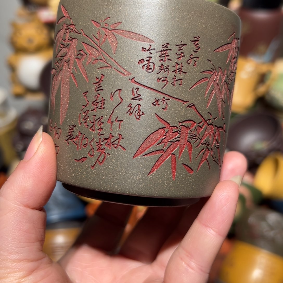 紫砂茶杯宜兴紫砂抓主人杯