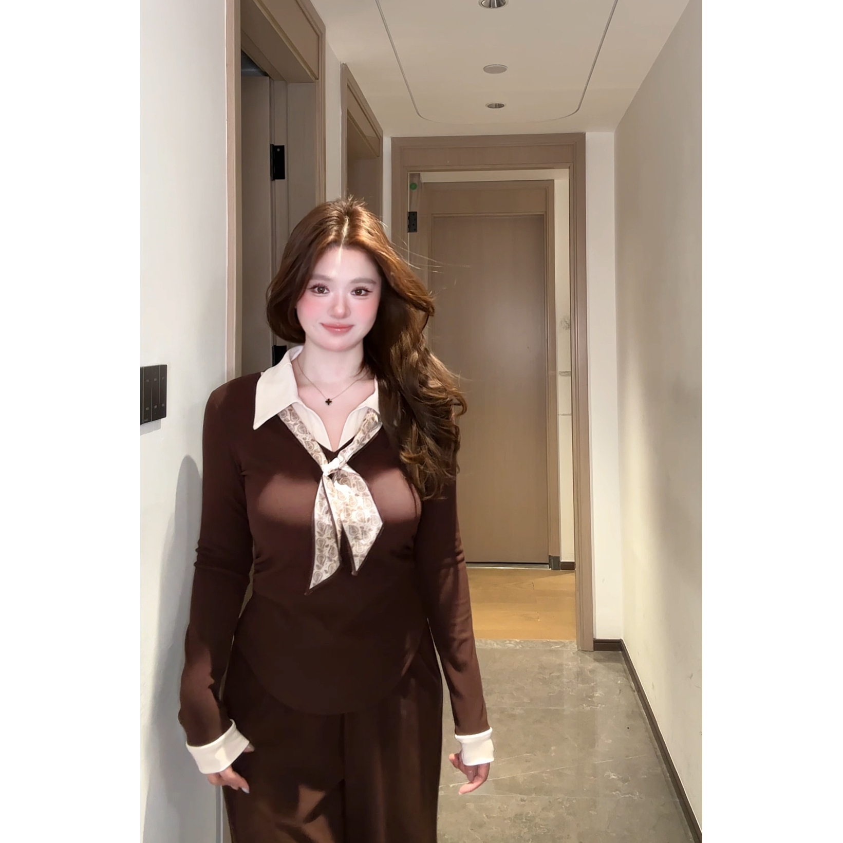 微胖mmPolo领假两件针织衫加绒T恤女冬季内搭修身短款长袖上衣