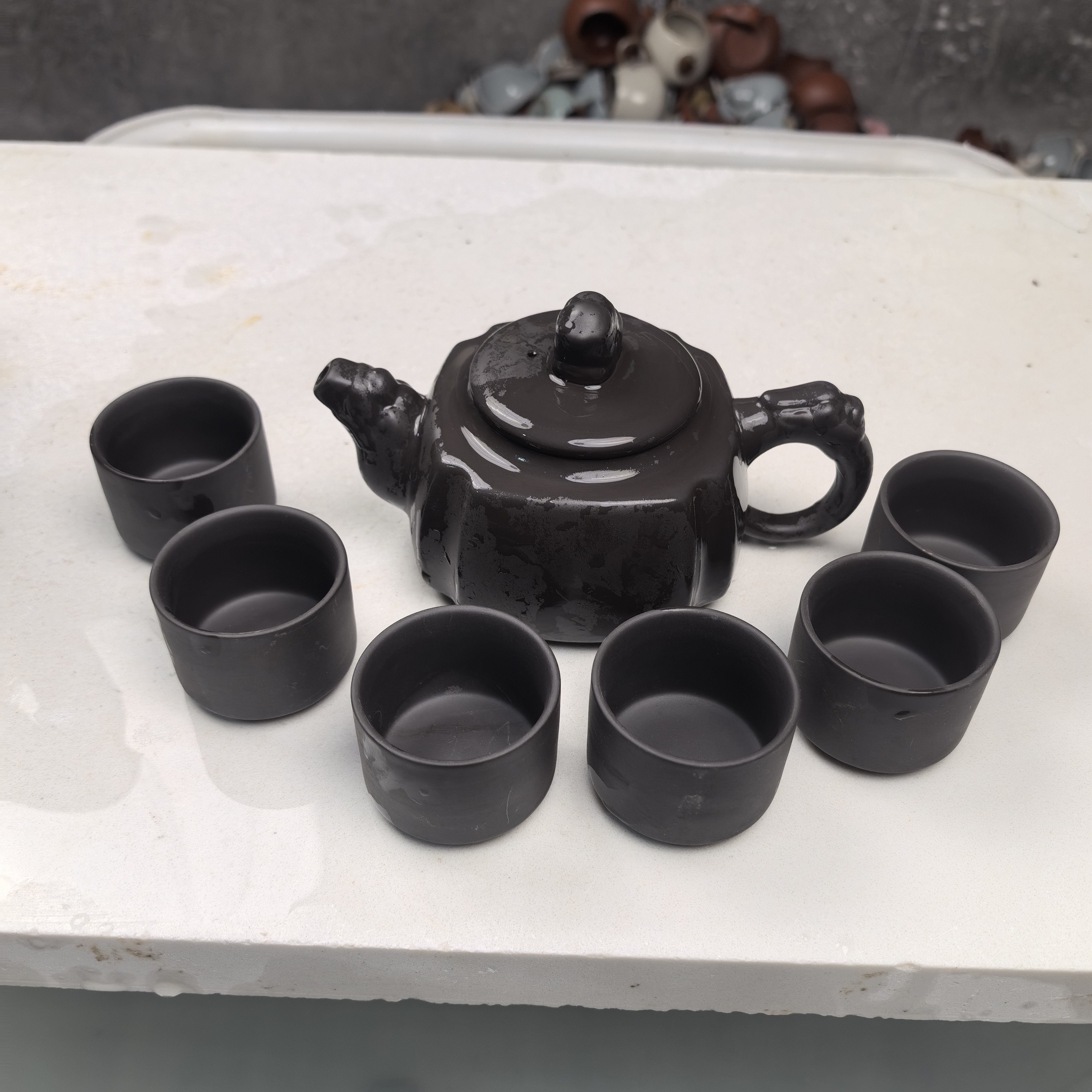 【闪购商品】深井老紫泥龙尊四方壶一壶六杯