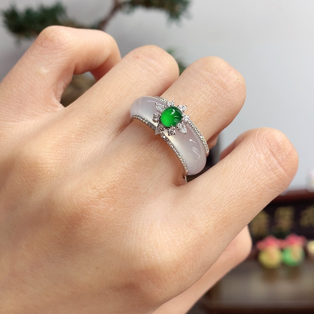 18K金镶嵌戒指翡翠14-15号一套