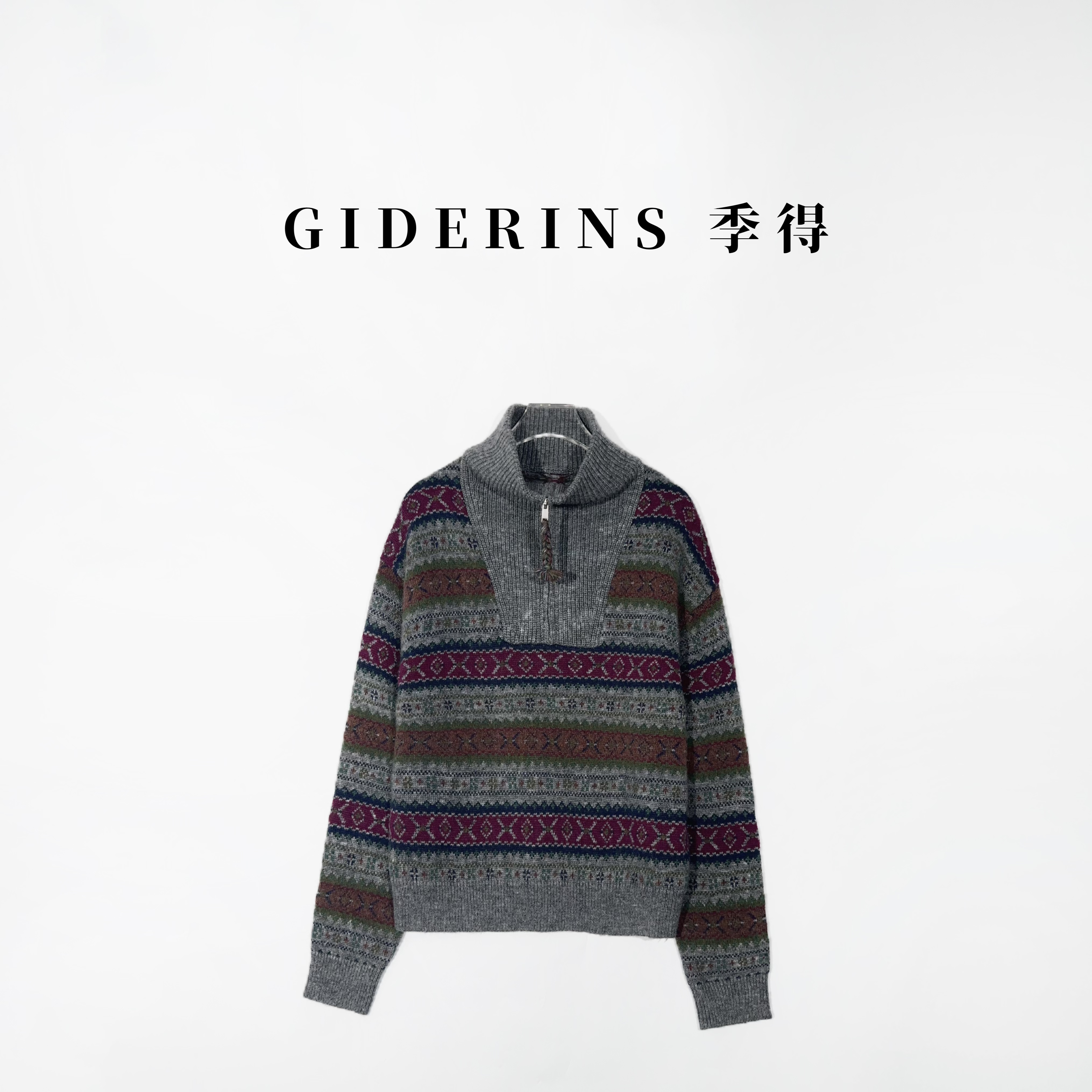 GIDERINS 林果｜ 高级感拼接显瘦休闲羊毛毛衣女士长袖上衣【巴曼】