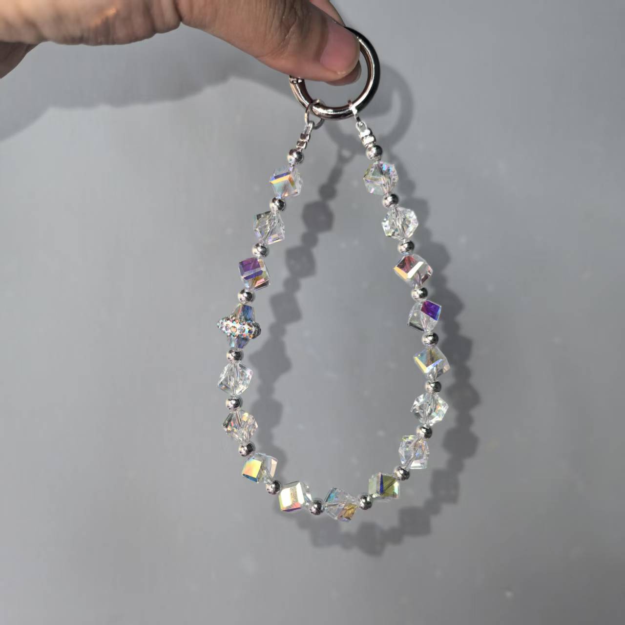 春季新款DIY手作A543-白色系透明炫彩小方块简约精致手机链