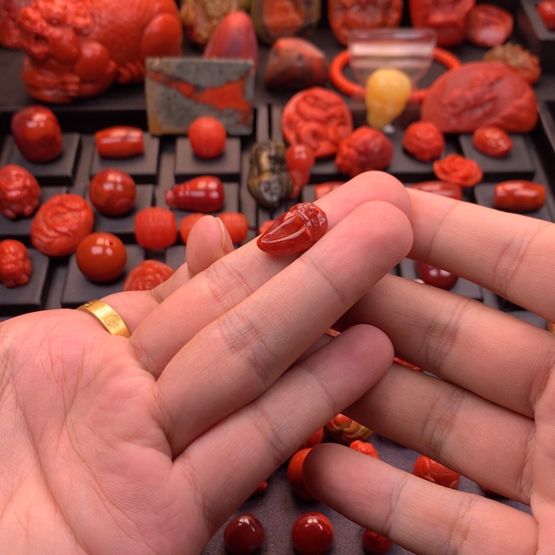 南红玛瑙未镶嵌川料火焰纹蟹钳配饰11✖️18mm