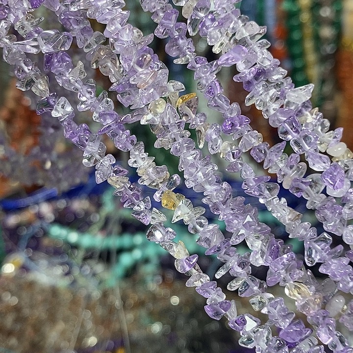 玛瑙/玉髓未镶嵌珠宝半成品天然高透紫黄晶绕手4圈