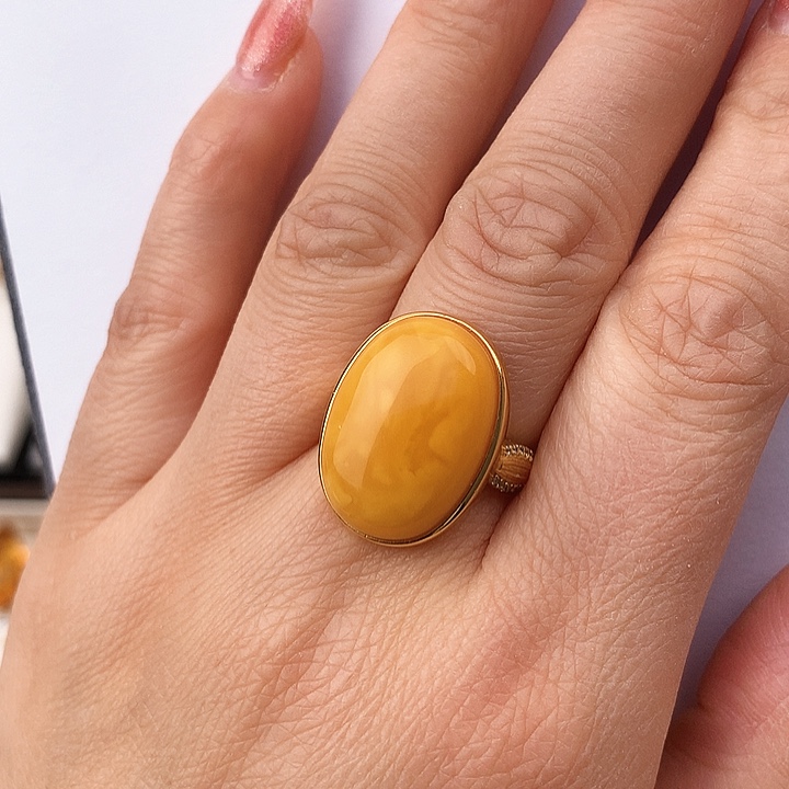 蜜蜡戒指银S925镶嵌戒指