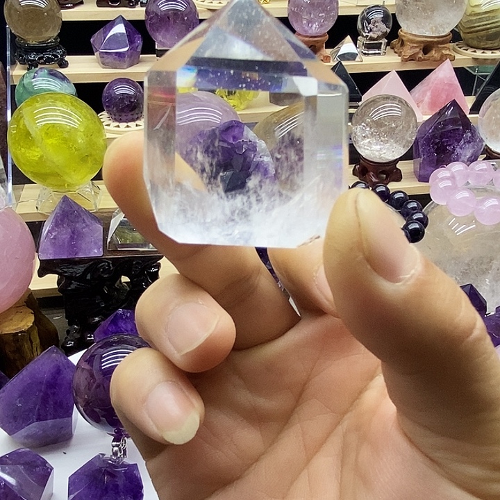 石材天然白水晶柱摆件