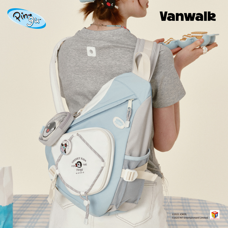 VANWALK Pingu夏季大容量撞色单肩斜挎胸包女休闲通勤两用双肩包