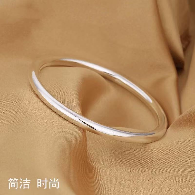 足银手镯 A35足银999.9简约闭口光面素圈银手镯素雅百搭节日礼物