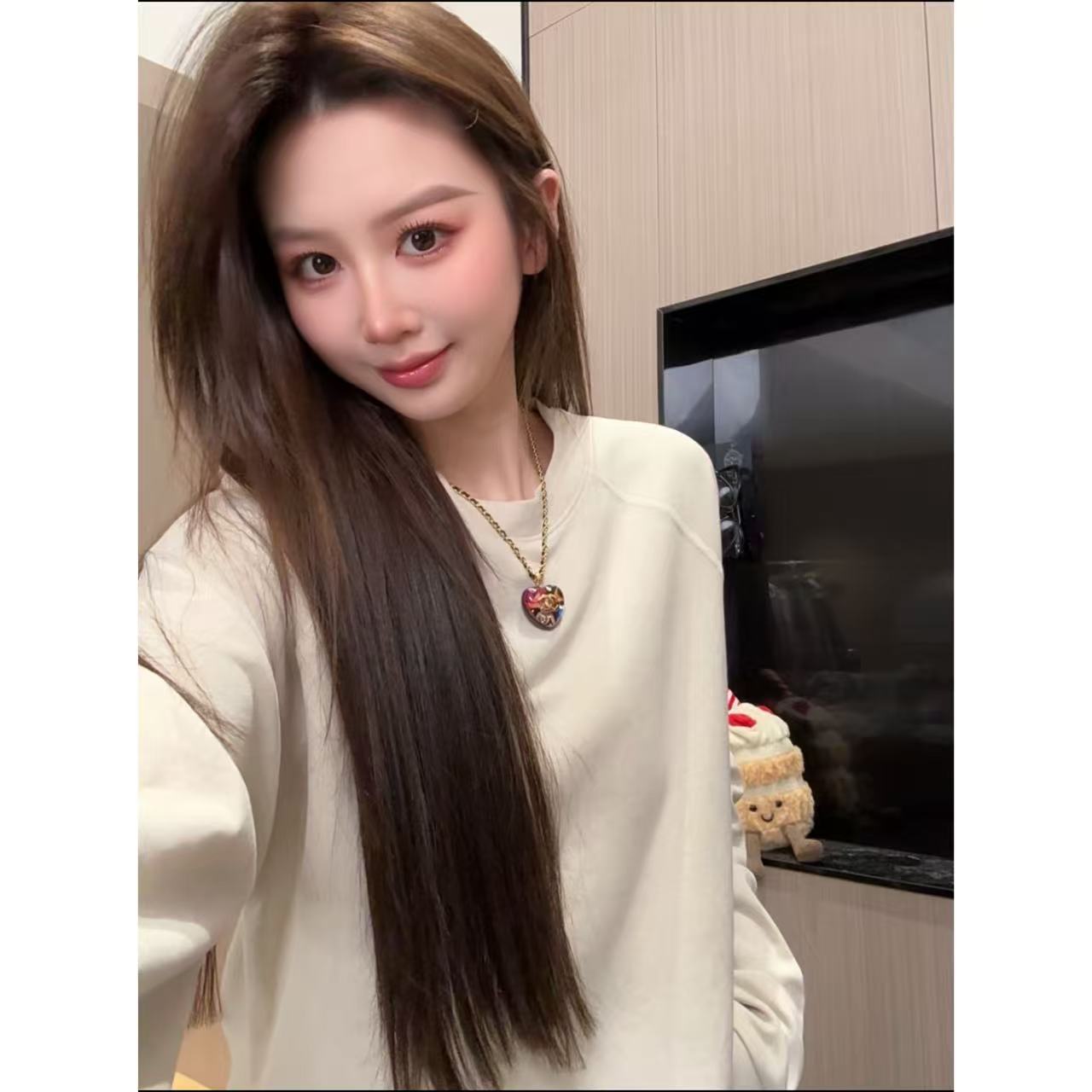 长袖薄款圆领卫衣女2025秋季新款宽松慵懒风设计感纯色小众上衣