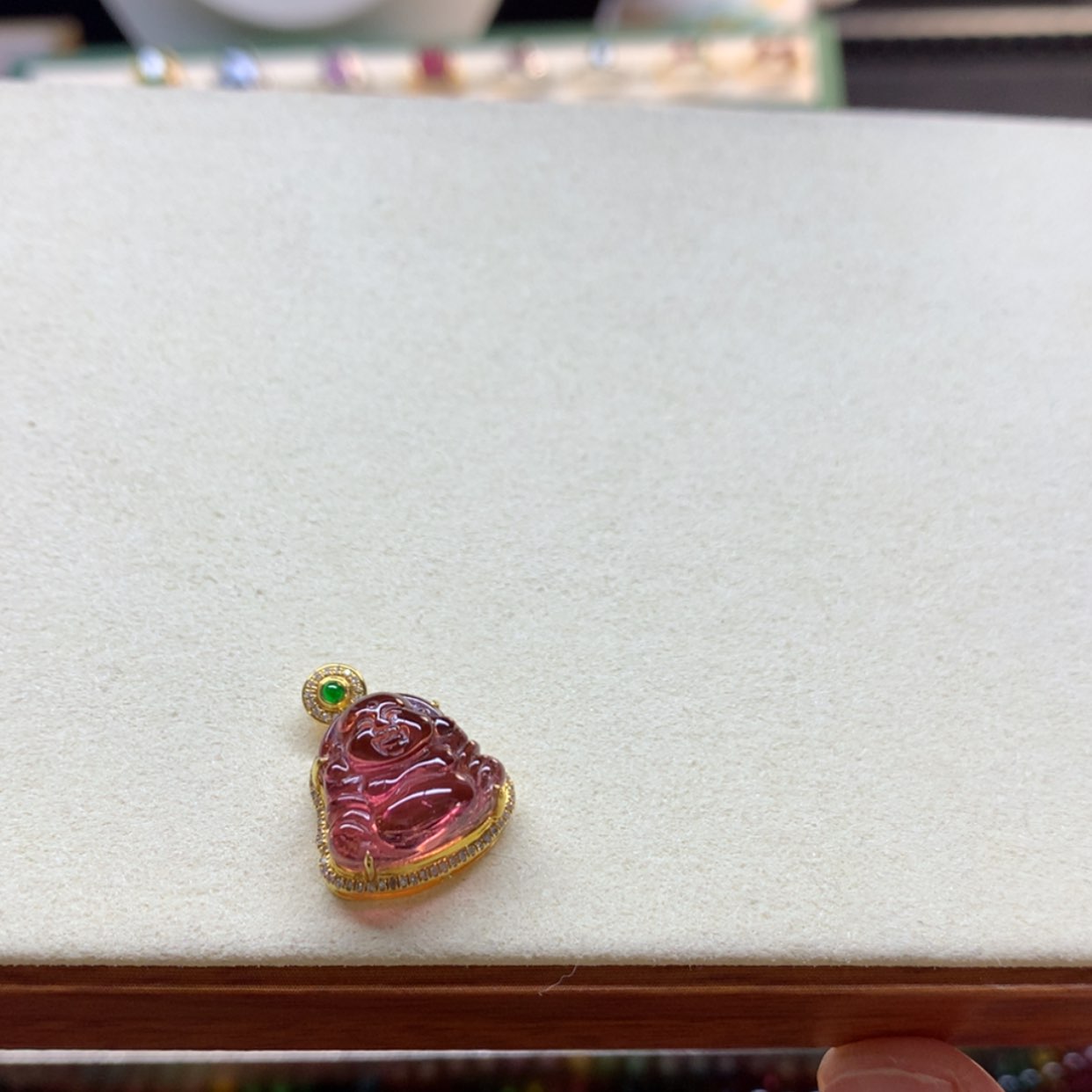 【闪购商品】碧玺吊坠(不含链)18K金镶嵌浓郁卢比来佛公