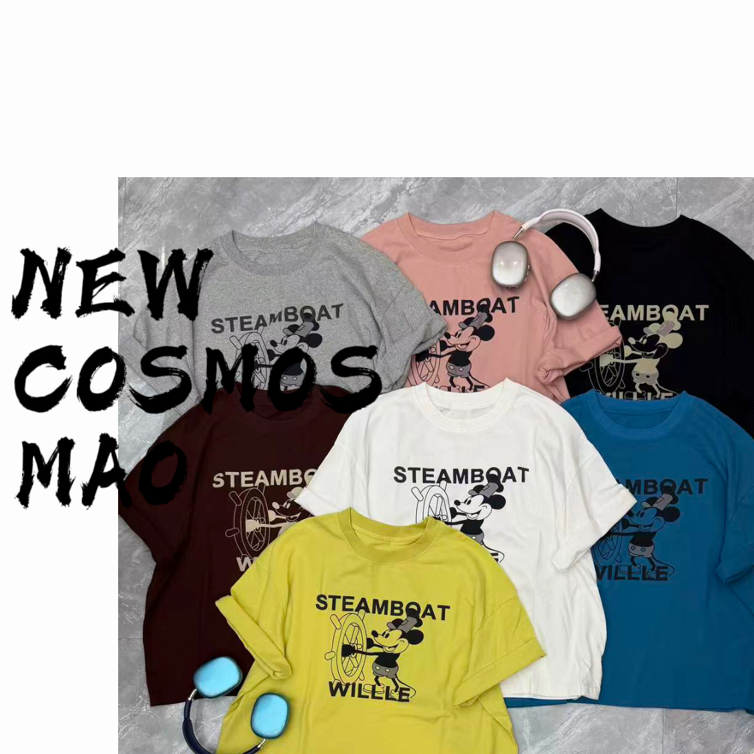 【NEWCOSMOSMAO】欧货重磅洗水工艺彩绘大版型T恤糖果色显瘦米奇