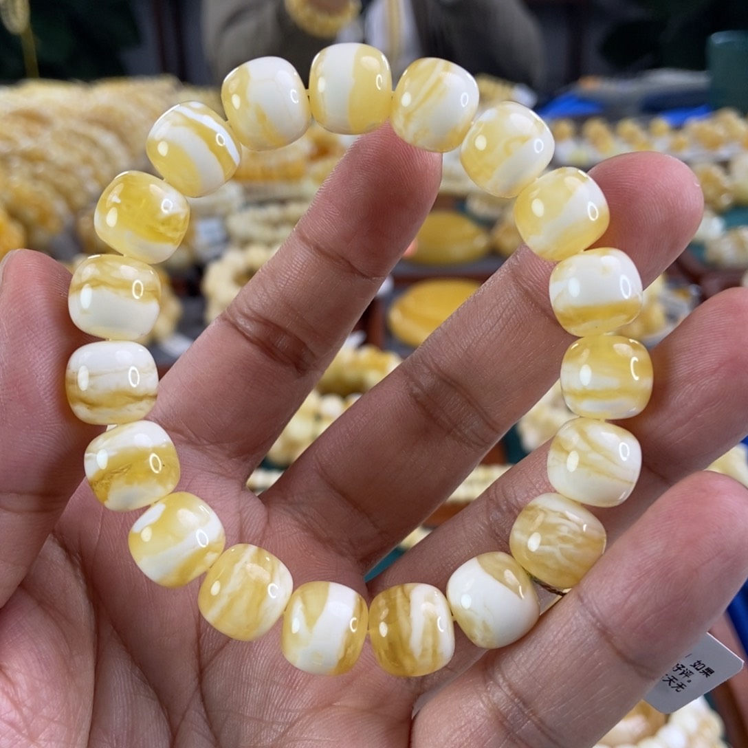 琥珀珠宝奇石未镶嵌12+金白同料虎皮串20.01