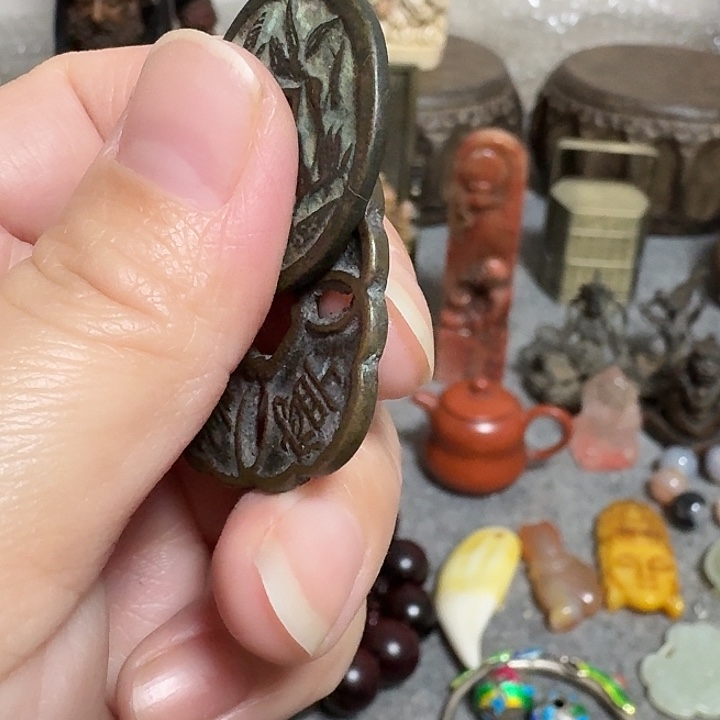 恒***件铜手把件，两个，摆件