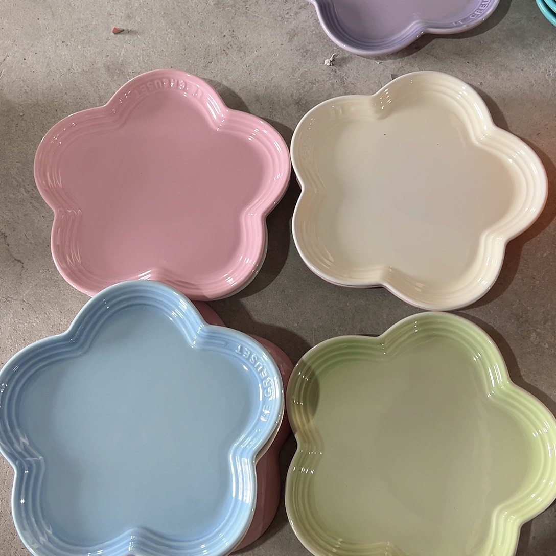 陶瓷 大梅花浅盘 天蓝 马卡龙粉 奶白 抹茶绿