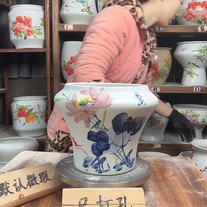 摆件高20口18.5青花荷花新款新款陶瓷