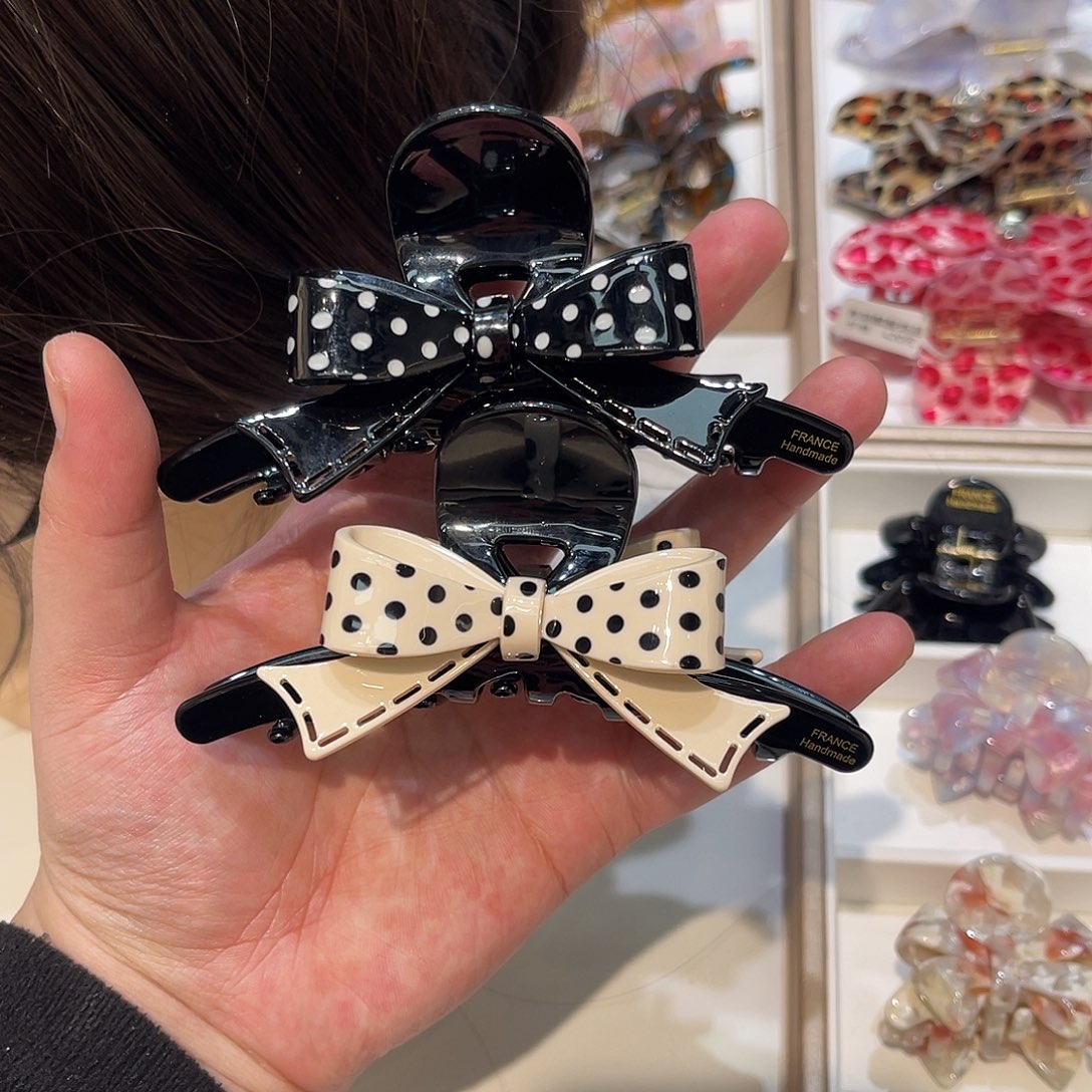醋酸非金属黑白两个领结波点蝴蝶结11cm抓