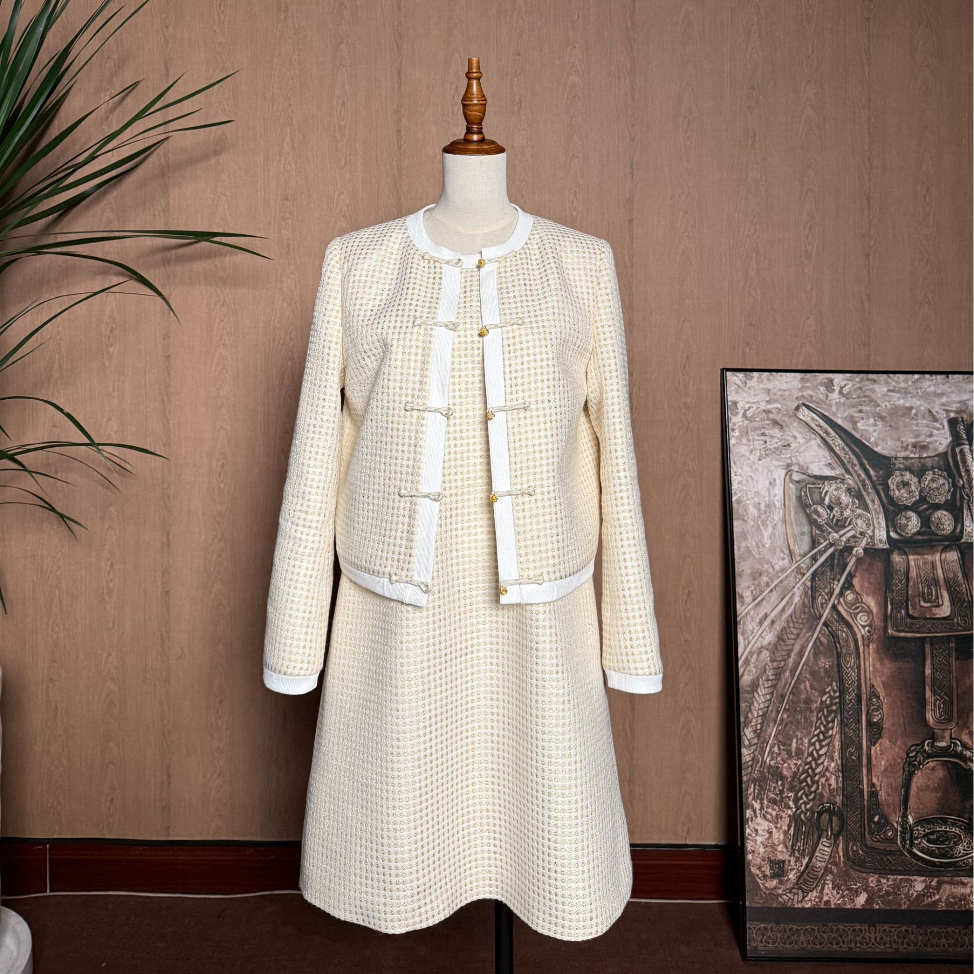 【娜哈亚原创】小香风民族风米白色套装优雅复古高级两件套