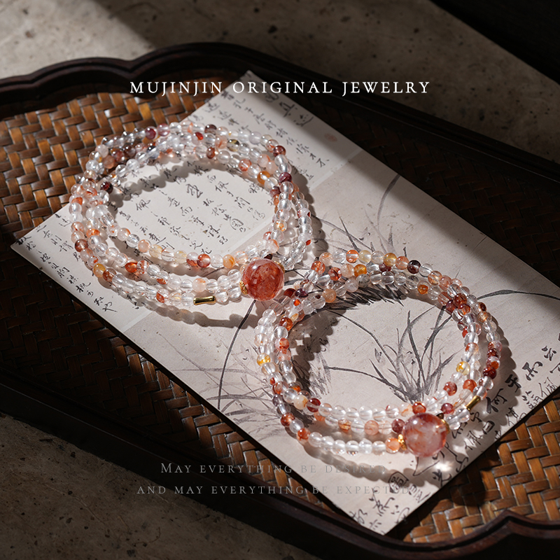 【木槿槿】天然胶花水晶手串女款约3-4m小众首饰多圈手链多样性发一